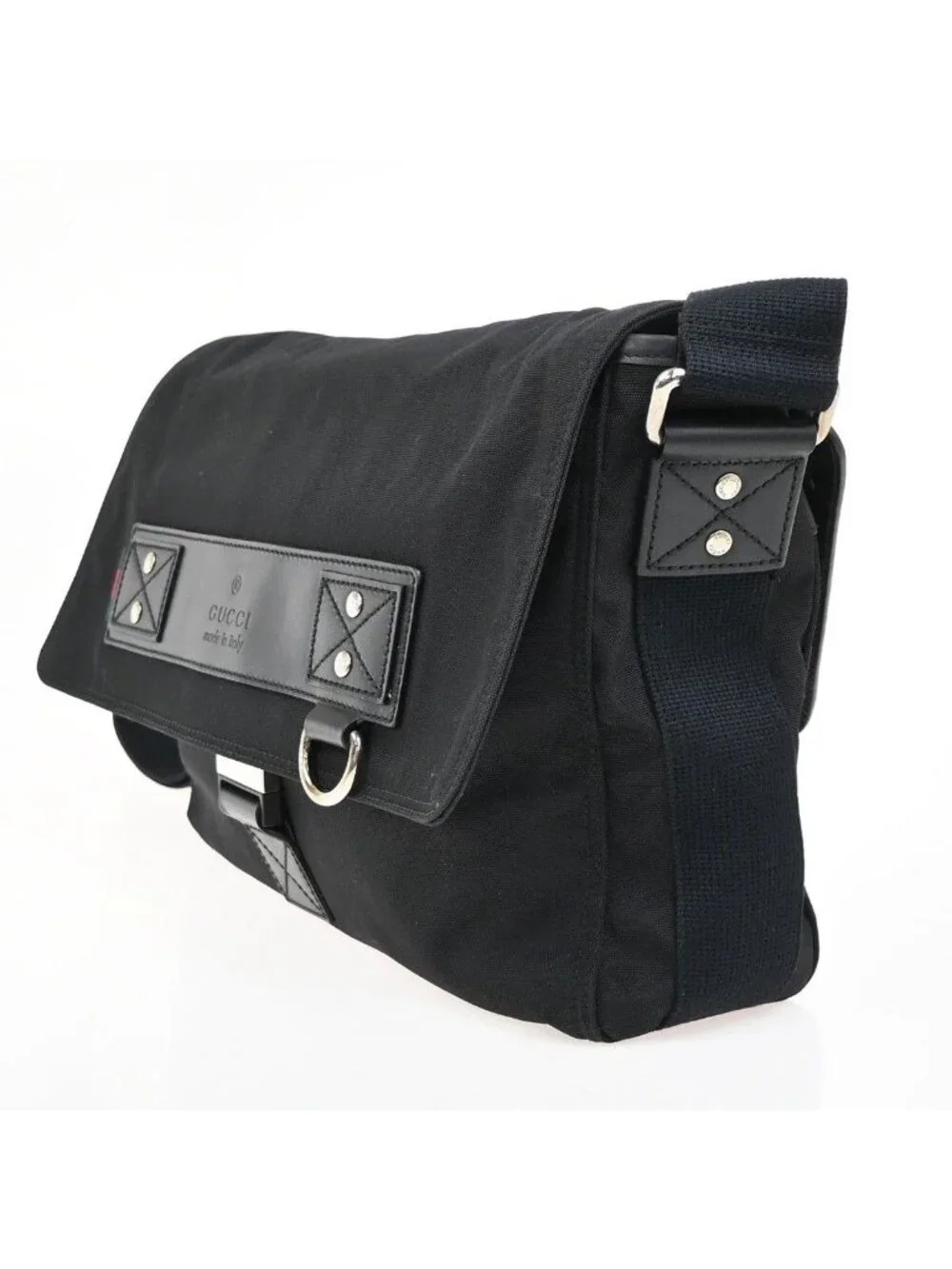 Gucci Sherry Line Messenger Bag Black Canvas Leather